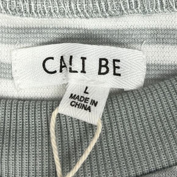 Anthropologie Sweatshirt Grey Stripe Built in Blouse SZ L Layering Basic Cali Be - Picture 7 of 8